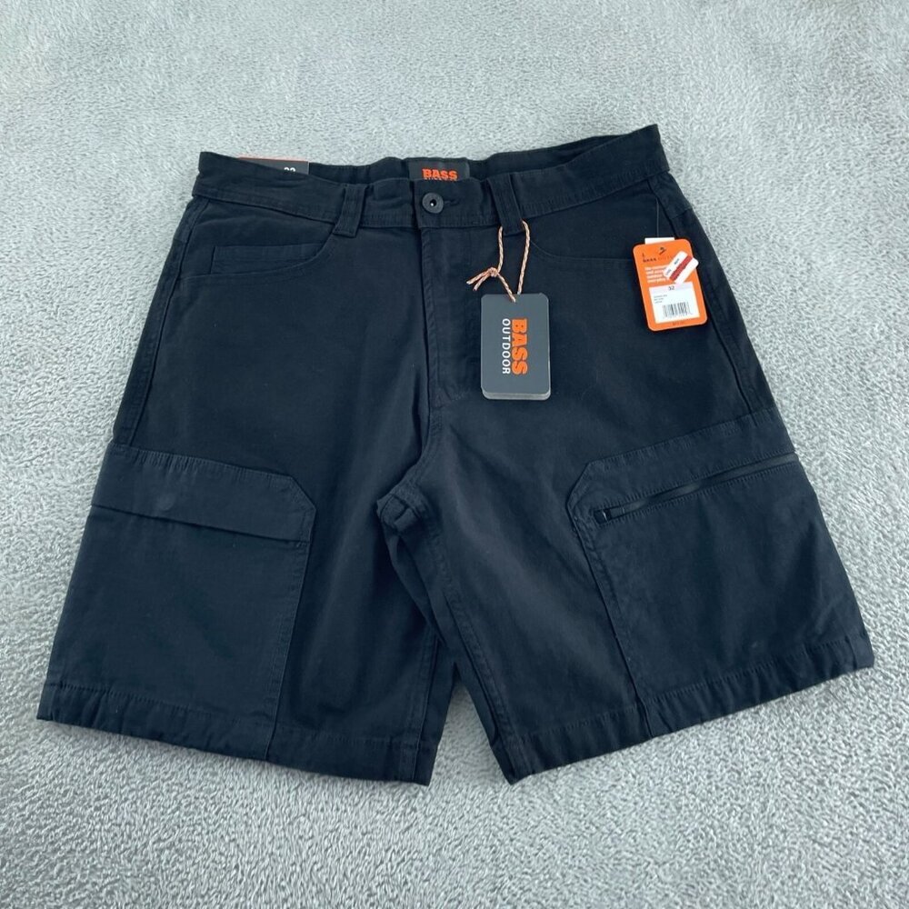 Bass Outdoor Men's Black Cargo Shorts Size 32 (34 measure) NWT Utility Cotton